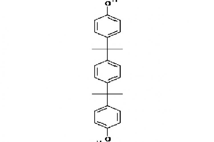 Chemical structure of 4,4'-((p-phenylene)diisopropylidene) diphenol.