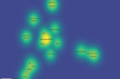 Density results using the words supplemental feed for dairy calves made from moringa oleifera leaf meal using vosviewer.