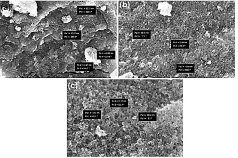 FESEM images of CuNPs synthesized from CuSO₄ precursor solutions at (a) 0.1 M, (b) 0.5 M, and (c) 1.0 M. Scale bars = 100 nm. Particle size distribution was measured from 100 individual nanoparticles per sample using ImageJ software. Mean particle diameters are shown on each subfigure.